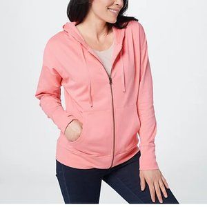 Seed to Style Organic Cotton Solid French Terry Zip-Up Hoodie Coral Large NWT